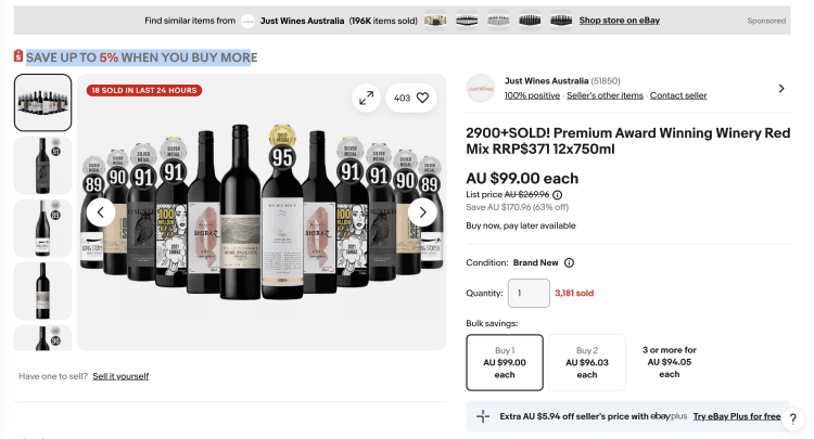 eBay: Premium Award Winning Winery Red Mix RRP $371 12x750ml – 63% Off, only $99
